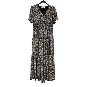 Everyday Chic Boutique black floral print Boho prairie maxi dress L